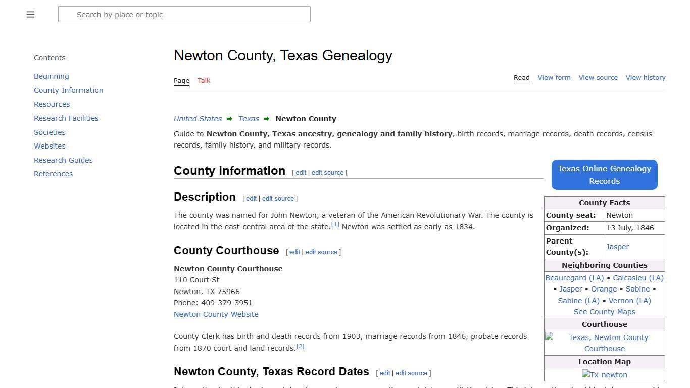 Newton County, Texas Genealogy • FamilySearch